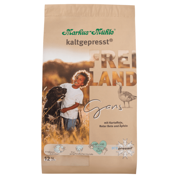 Markus-Mühle Freiland Gans – pilnavertis šunų pašaras su džiovinta žąsiena ir bulvėms