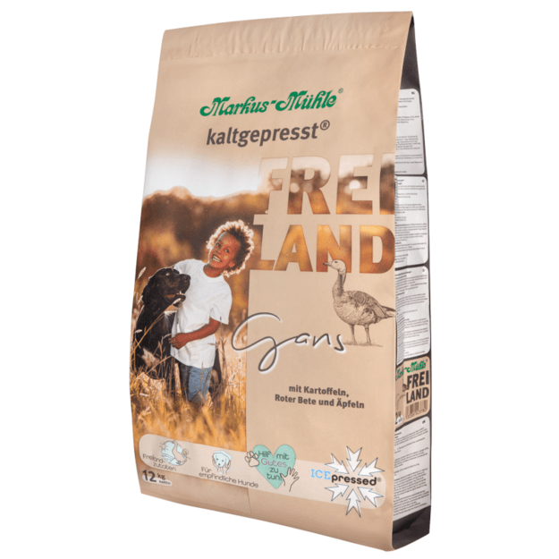 Markus-Mühle Freiland Gans – pilnavertis šunų pašaras su džiovinta žąsiena ir bulvėms 1
